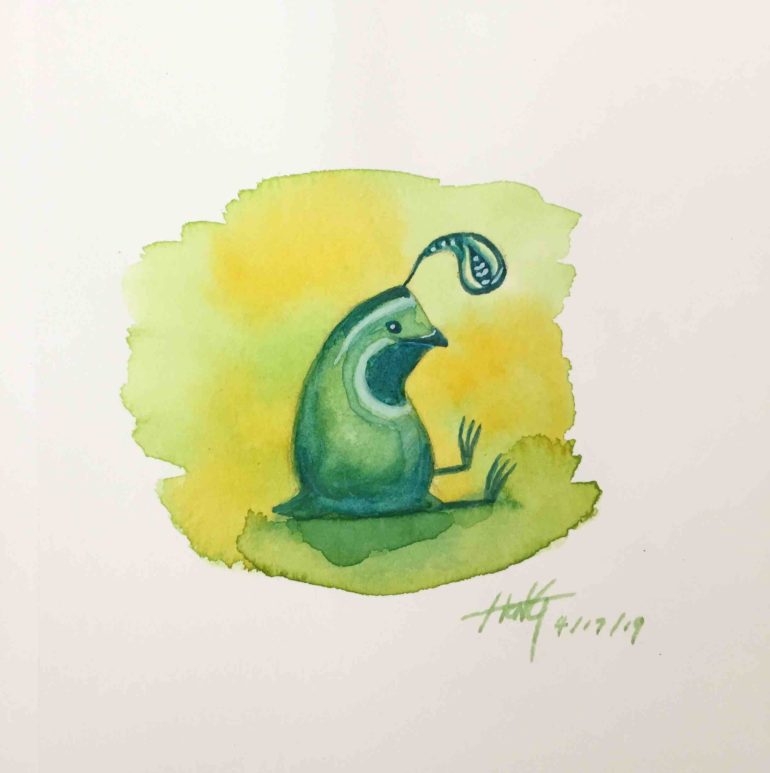 Baby quail watercolor painting